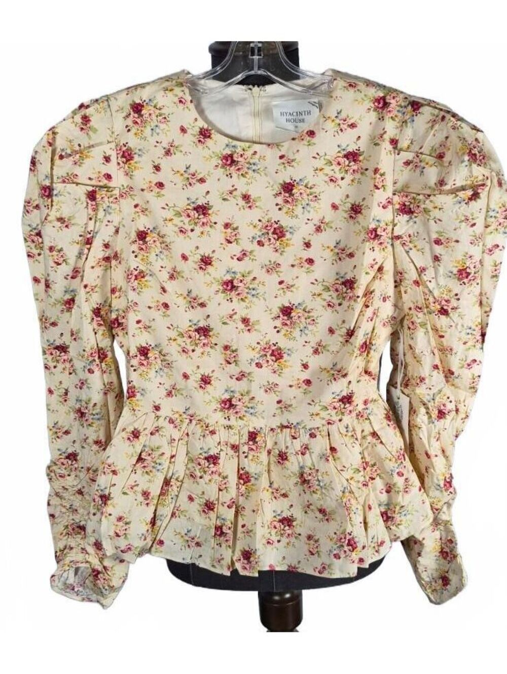 Hyacinth House Tuckernuck XS Floral Peplum Blouse Puff Sleeve Cottagecore NWT